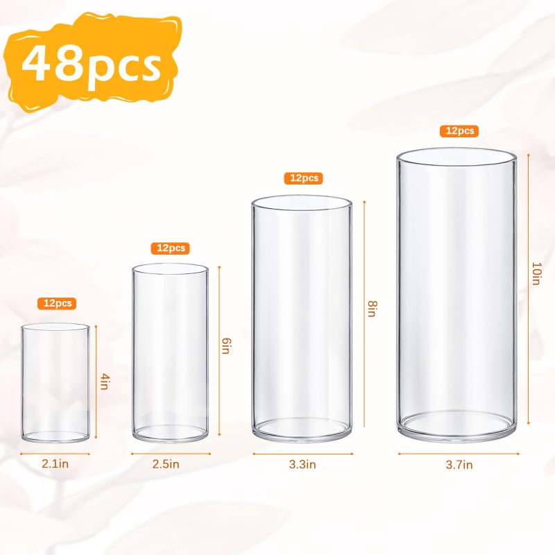 HomJoy 4 Pack Glass Cylinder Vases 4 6 8 10 Inch Tall Clear Flower Vase Hurricane Floating Candle Holder for Table Centerpiece Wedding Home Decor - Image 2
